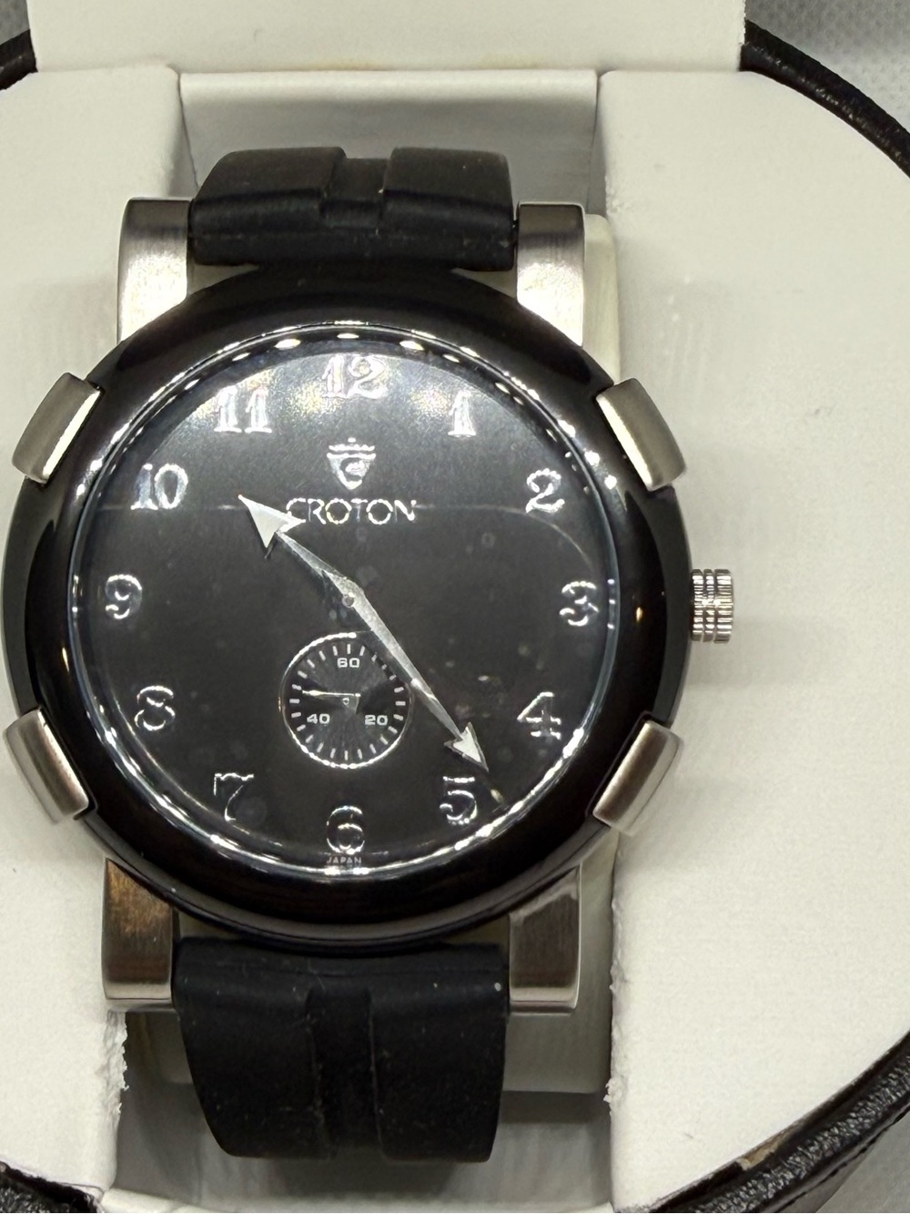 Croton Men’s Wristwatch w/ Black Soft Silicon Band-NIB-Stainless Steel-CN307089